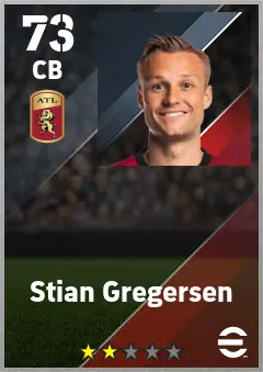Stian Gregersen eFootball 2026 player card — 73 OVR CB