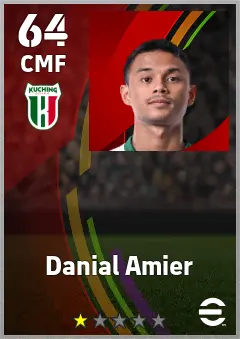 Danial Amier eFootball 2026 player card — 64 OVR CMF