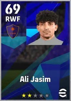 Ali Jasim eFootball 2026 player card, 69 OVR RWF