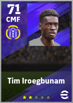 Tim Iroegbunam eFootball 2026 player card — 71 OVR CMF