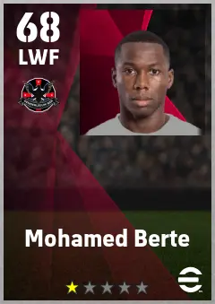 Mohamed Berte eFootball 2026 player card — 68 OVR LWF