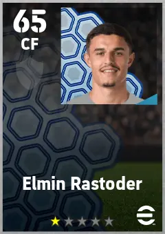 Elmin Rastoder eFootball 2026 player card — 65 OVR CF