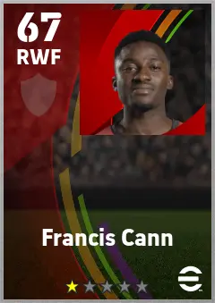 Francis Cann eFootball 2026 player card — 67 OVR RWF