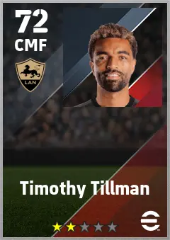 Timothy Tillman eFootball 2026 player card — 72 OVR CMF
