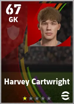 Harvey Cartwright eFootball 2026 player card — 67 OVR GK