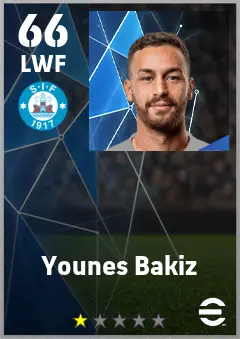 Younes Bakiz eFootball 2026 player card — 66 OVR LWF