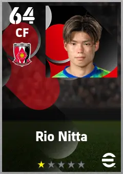 Rio Nitta eFootball 2026 player card — 64 OVR CF