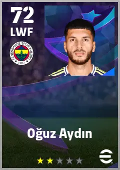 Oguz Aydin eFootball 2026 player card — 72 OVR LWF