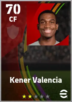 Kener Valencia eFootball 2026 player card — 70 OVR CF