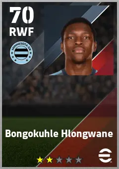 Bongokuhle Hlongwane eFootball 2026 player card — 70 OVR RWF