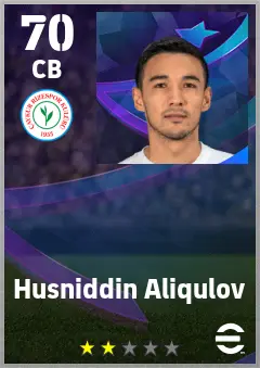 Husniddin Aliqulov eFootball 2026 player card — 70 OVR CB