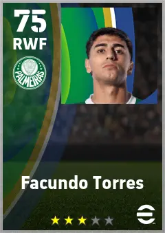 Facundo Torres eFootball 2026 player card — 75 OVR RWF