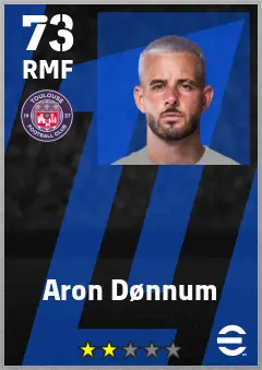 Aron Donnum eFootball 2026 player card — 73 OVR RMF