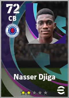 Nasser Djiga eFootball 2026 player card — 72 OVR CB