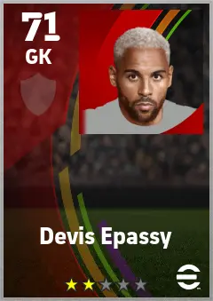 Devis Epassy eFootball 2026 player card — 71 OVR GK