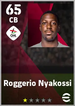 Roggerio Nyakossi eFootball 2026 player card — 65 OVR CB