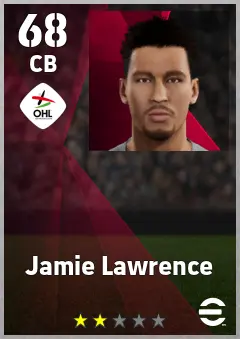 Jamie Lawrence eFootball 2026 player card, 68 OVR CB