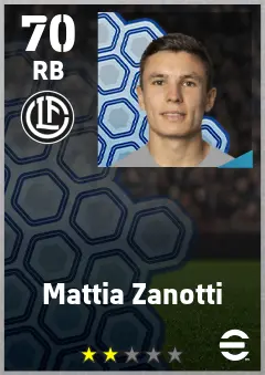 Mattia Zanotti eFootball 2026 player card — 70 OVR RB