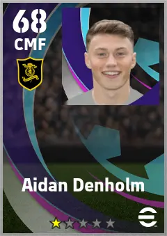 Aidan Denholm eFootball 2026 player card — 68 OVR CMF