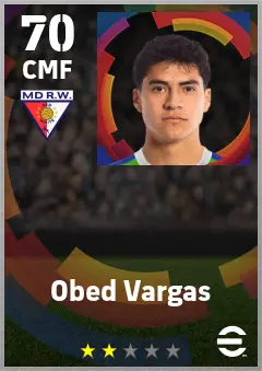 Obed Vargas eFootball 2026 player card — 70 OVR CMF