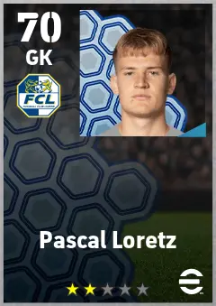 Pascal Loretz eFootball 2026 player card — 70 OVR GK