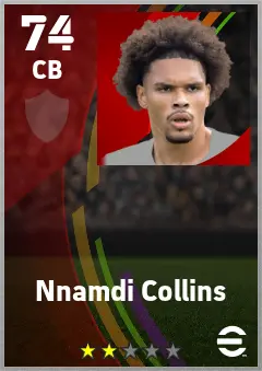 Nnamdi Collins eFootball 2026 player card — 74 OVR CB