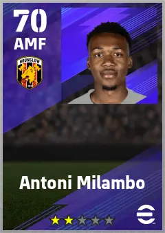 Antoni Milambo eFootball 2026 player card — 70 OVR AMF