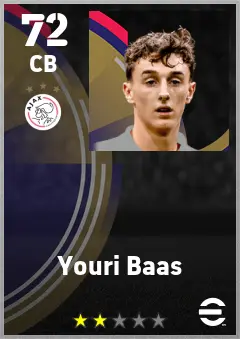 Youri Baas eFootball 2026 player card — 72 OVR CB