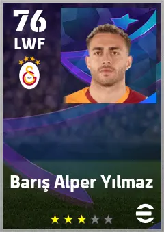 Baris Alper Yilmaz eFootball 2026 player card — 76 OVR LWF