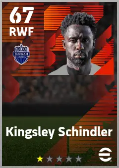 Kingsley Schindler eFootball 2026 player card — 67 OVR RWF