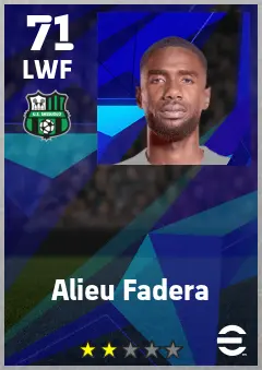 Alieu Fadera eFootball 2026 player card — 71 OVR LWF