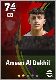 Ameen Al Dakhil eFootball 2026 player card — 74 OVR CB