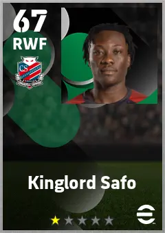 Kinglord Safo eFootball 2026 player card — 67 OVR RWF