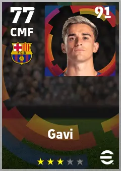 Gavi eFootball 2026 player card — 77 OVR CMF