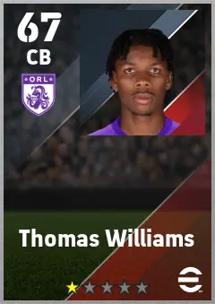 Thomas Williams eFootball 2026 player card — 67 OVR CB