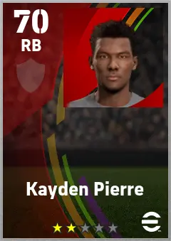 Kayden Pierre eFootball 2026 player card — 70 OVR RB