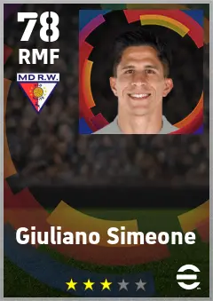 Giuliano Simeone eFootball 2026 player card — 78 OVR RMF