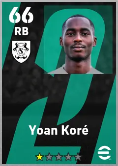 Yoan Kore eFootball 2026 player card — 66 OVR RB