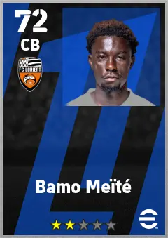 Bamo Meite eFootball 2026 player card — 72 OVR CB