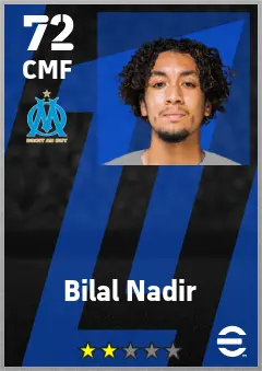 Bilal Nadir eFootball 2026 player card — 72 OVR CMF