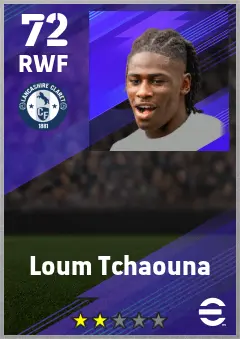 Loum Tchaouna eFootball 2026 player card — 72 OVR RWF