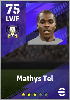 Mathys Tel eFootball 2026 player card — 75 OVR LWF
