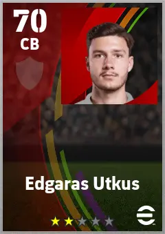 Edgaras Utkus eFootball 2026 player card — 70 OVR CB