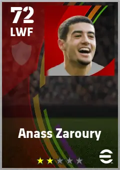 Anass Zaroury eFootball 2026 player card — 72 OVR LWF