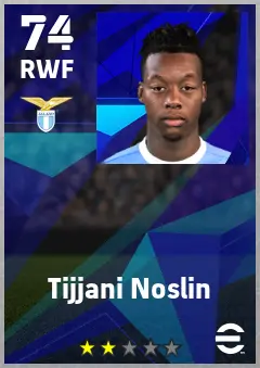 Tijjani Noslin eFootball 2026 player card — 74 OVR RWF