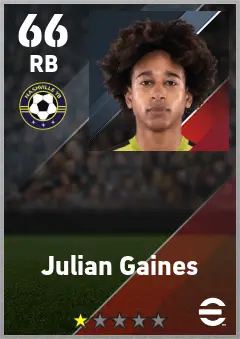 Julian Gaines eFootball 2026 player card — 66 OVR RB