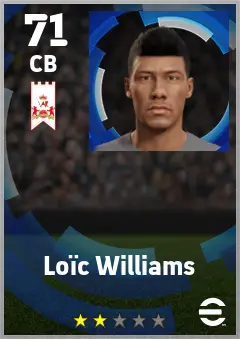 Loic Williams eFootball 2026 player card — 71 OVR CB