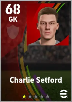 Charlie Setford eFootball 2026 player card — 68 OVR GK