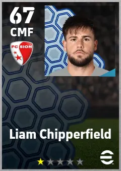 Liam Chipperfield eFootball 2026 player card — 67 OVR CMF