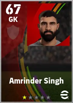 Amrinder Singh eFootball 2026 player card — 67 OVR GK